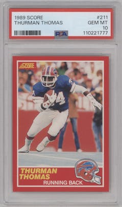 Thurman Thomas from the 1989 Score set graded by PSA and given an overall grade of 10.