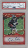 Josh Jacobs from the 2019 Panini Donruss Elite set featuring a Red parallel graded by PSA and given an overall grade of 10.