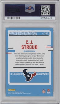C.J. Stroud from the 2023 Panini Donruss set graded by PSA and given an overall grade of 10.