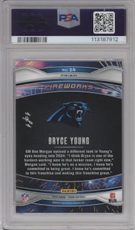 Bryce Young from the 2024 Panini Prizm set featuring a Black Finite Prizm parallel graded by PSA and given an overall grade of 9.