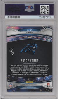 Bryce Young from the 2024 Panini Prizm set featuring a Black Finite Prizm parallel graded by PSA and given an overall grade of 9.