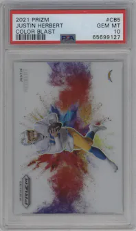 Justin Herbert from the 2021 Panini Prizm set graded by PSA and given an overall grade of 10.