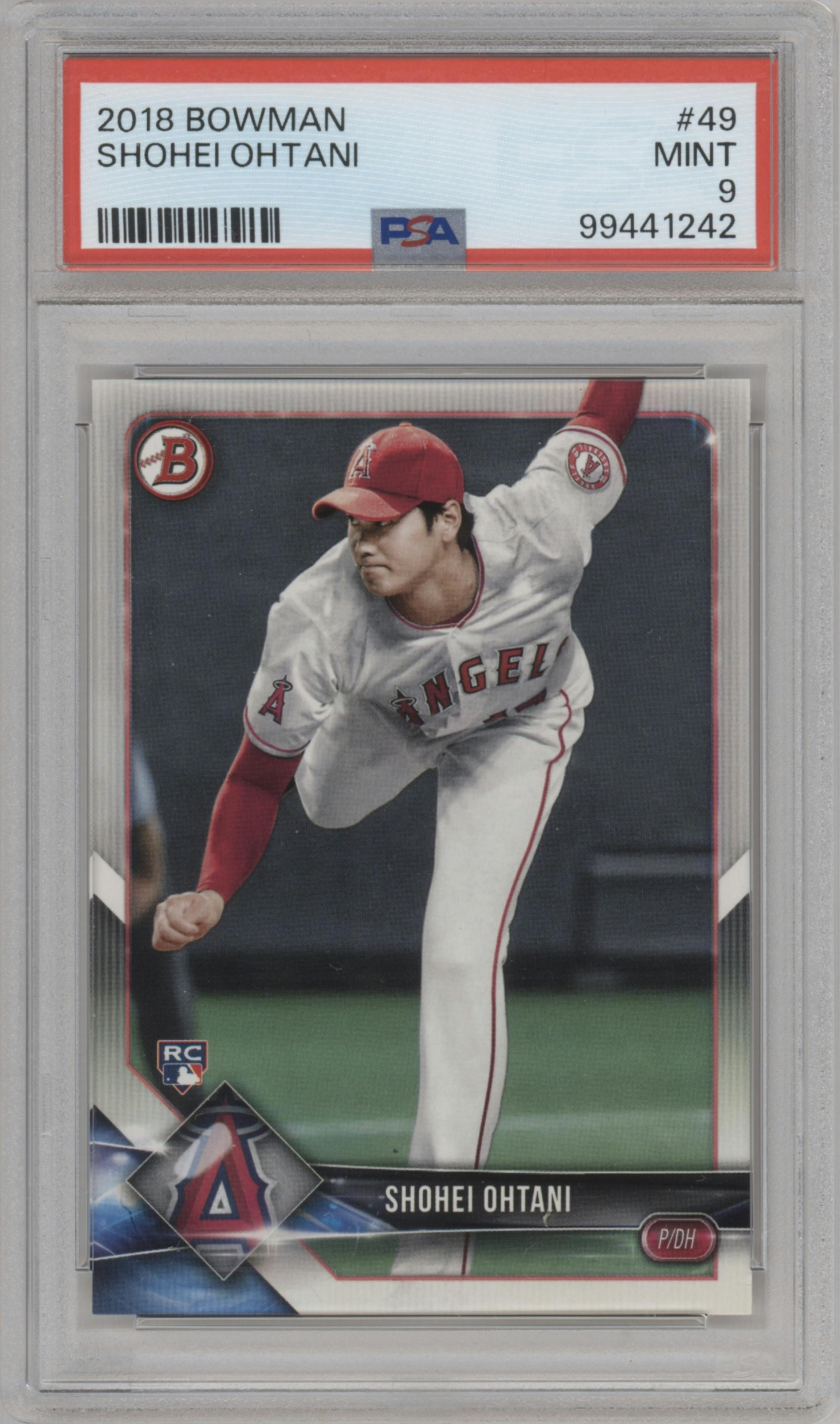 Shohei Ohtani from the 2018 Bowman set graded by PSA and given an overall grade of 9.