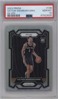 Victor Wembanyama from the 2023-24 Panini Prizm set featuring a Silver Prizm  parallel graded by PSA and given an overall grade of 10.