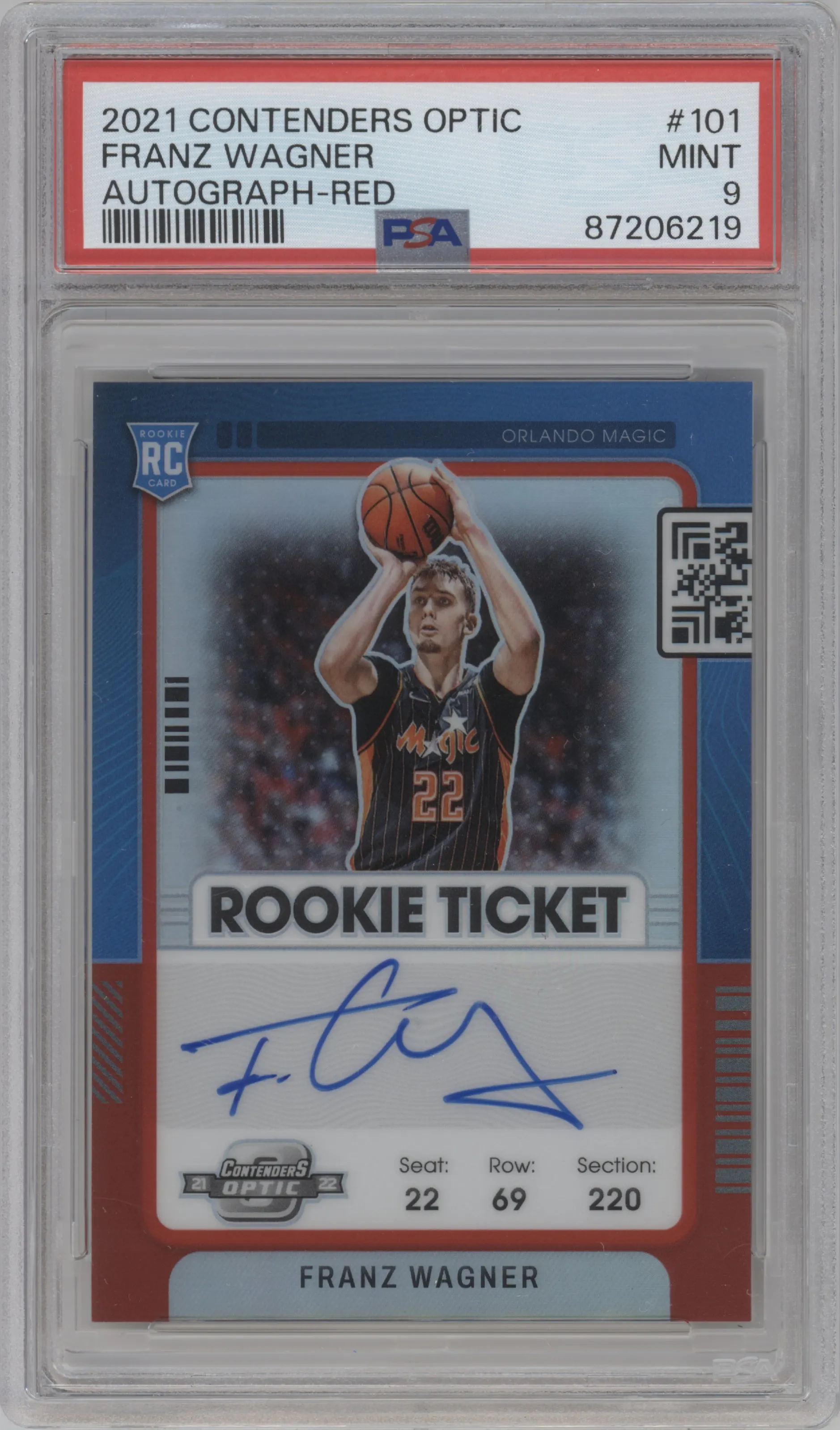 2021 Panini Contenders Optic Rke.Tkt.Auto Franz Wagner Red PSA 9