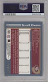 Terrell Owens from the 2003 Topps Chrome set featuring a Black Refractor parallel graded by PSA and given an overall grade of 9.