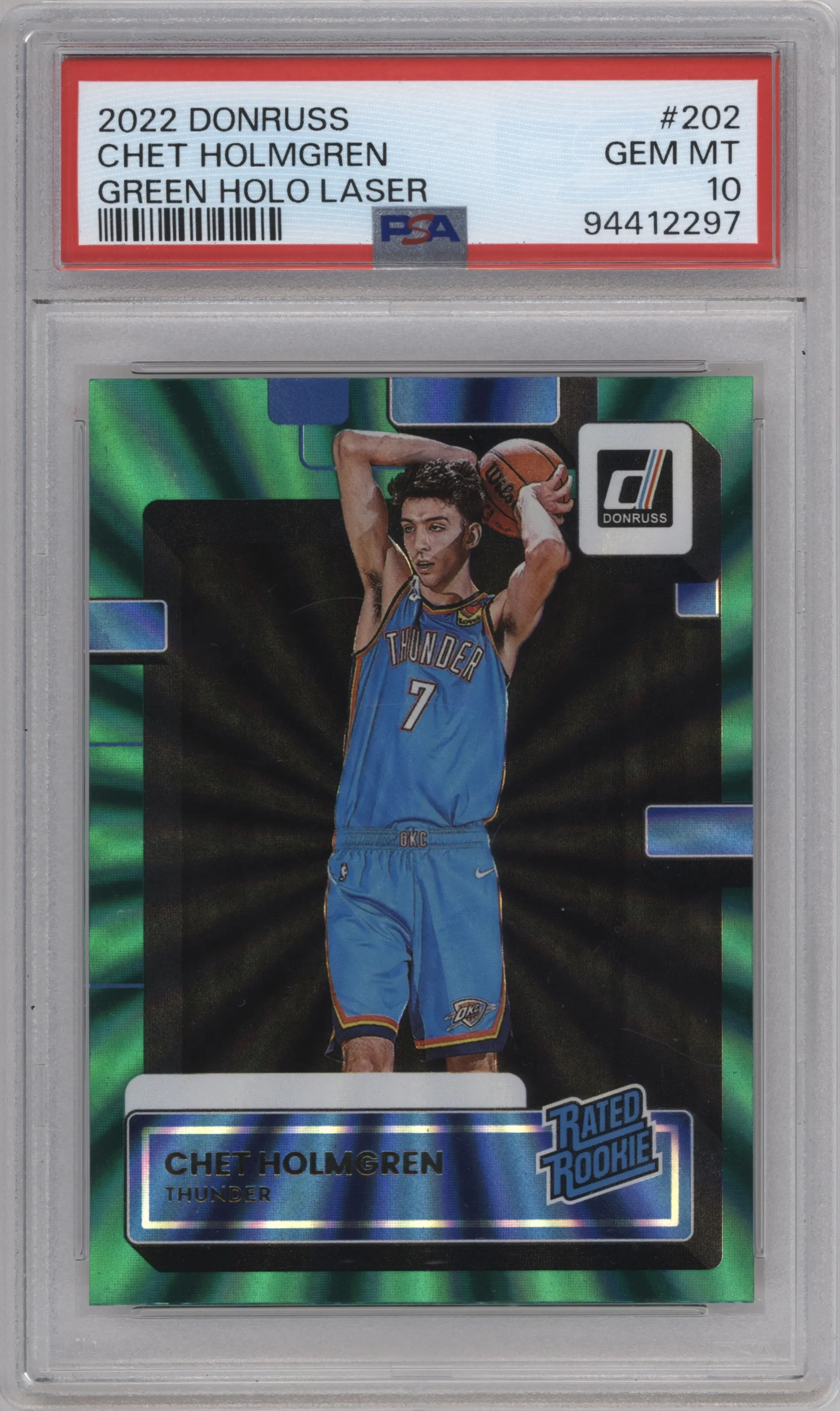 2022 Panini Donruss Rated Rookie Chet Holmgren Green Holo Laser #202 PSA 10