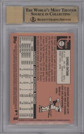 Shohei Ohtani from the 2018 Topps Heritage set featuring a Special Edition Red Ink  parallel graded by Beckett and given an overall grade of 9.5.