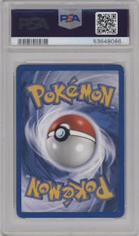 Dark Charizard from the 2000 Pokemon set graded by PSA and given an overall grade of 8.