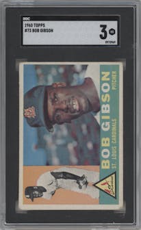 Bob Gibson from the 1960 Topps set graded by SGC and given an overall grade of 3.