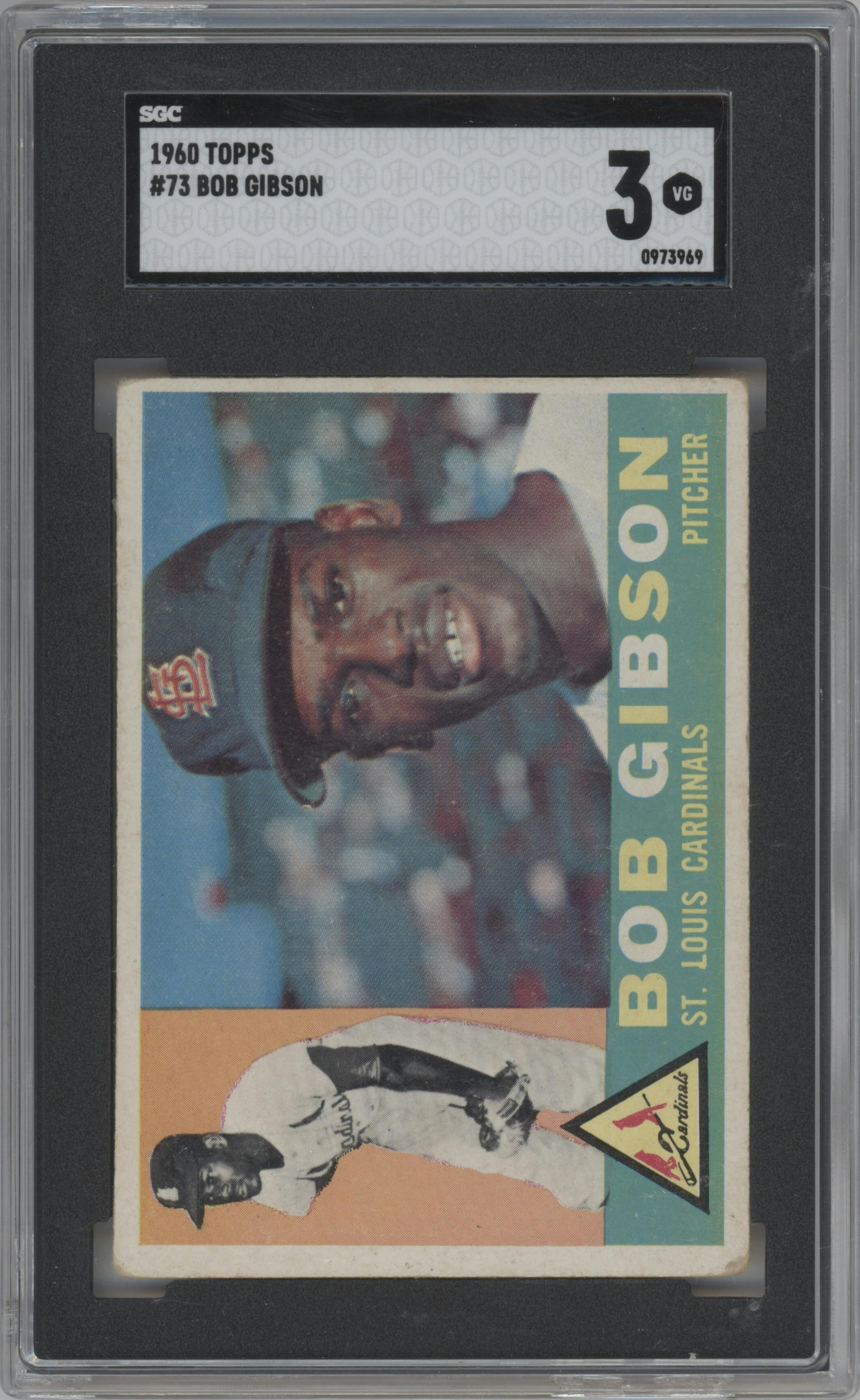 Bob Gibson from the 1960 Topps set graded by SGC and given an overall grade of 3.
