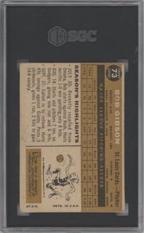 Bob Gibson from the 1960 Topps set graded by SGC and given an overall grade of 3.