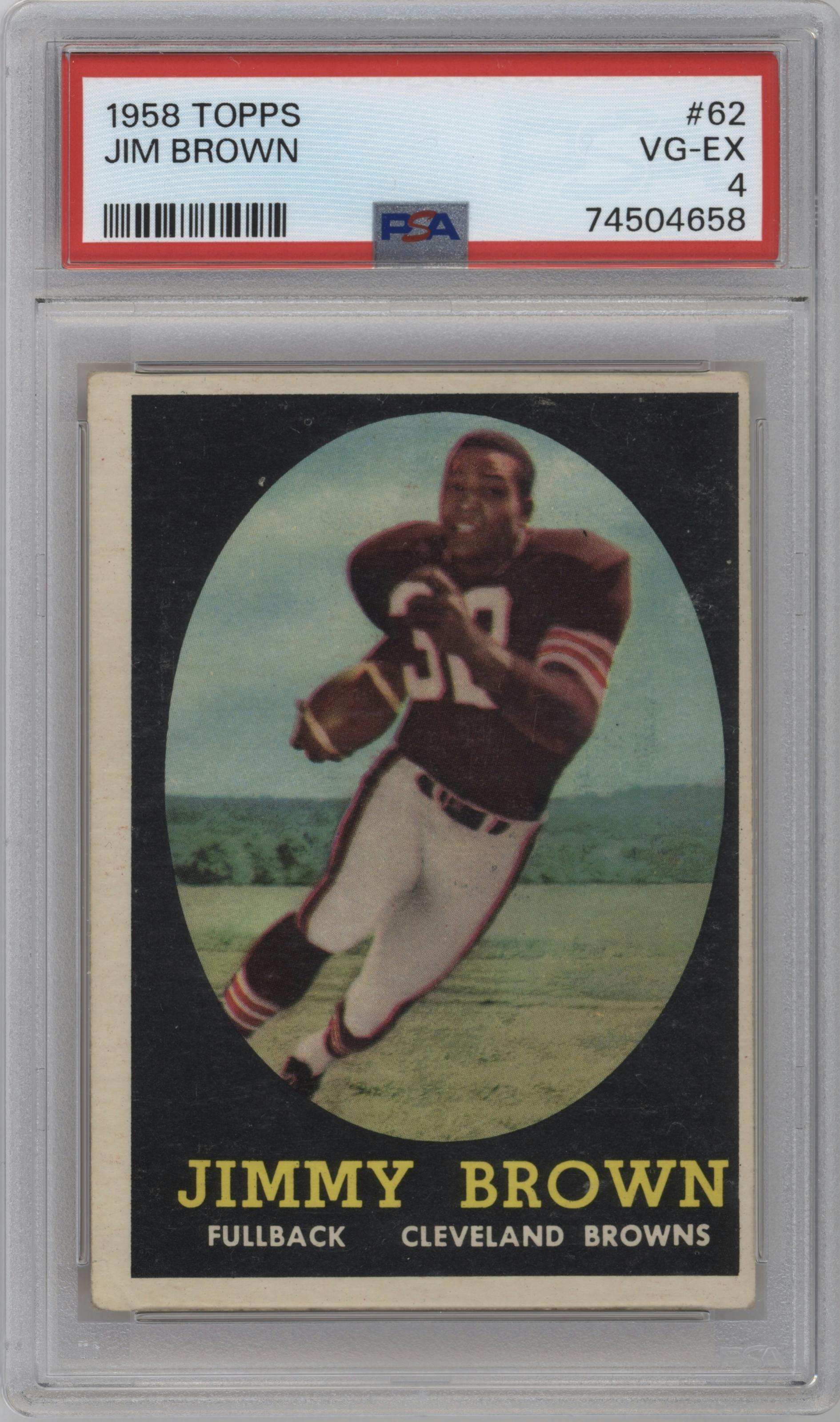 Jimmy Brown from the 1958 Topps set graded by PSA and given an overall grade of 4.