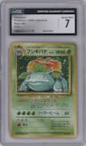 Venusaur from the 1996 Pokemon JPN set graded by CSG and given an overall grade of 7.