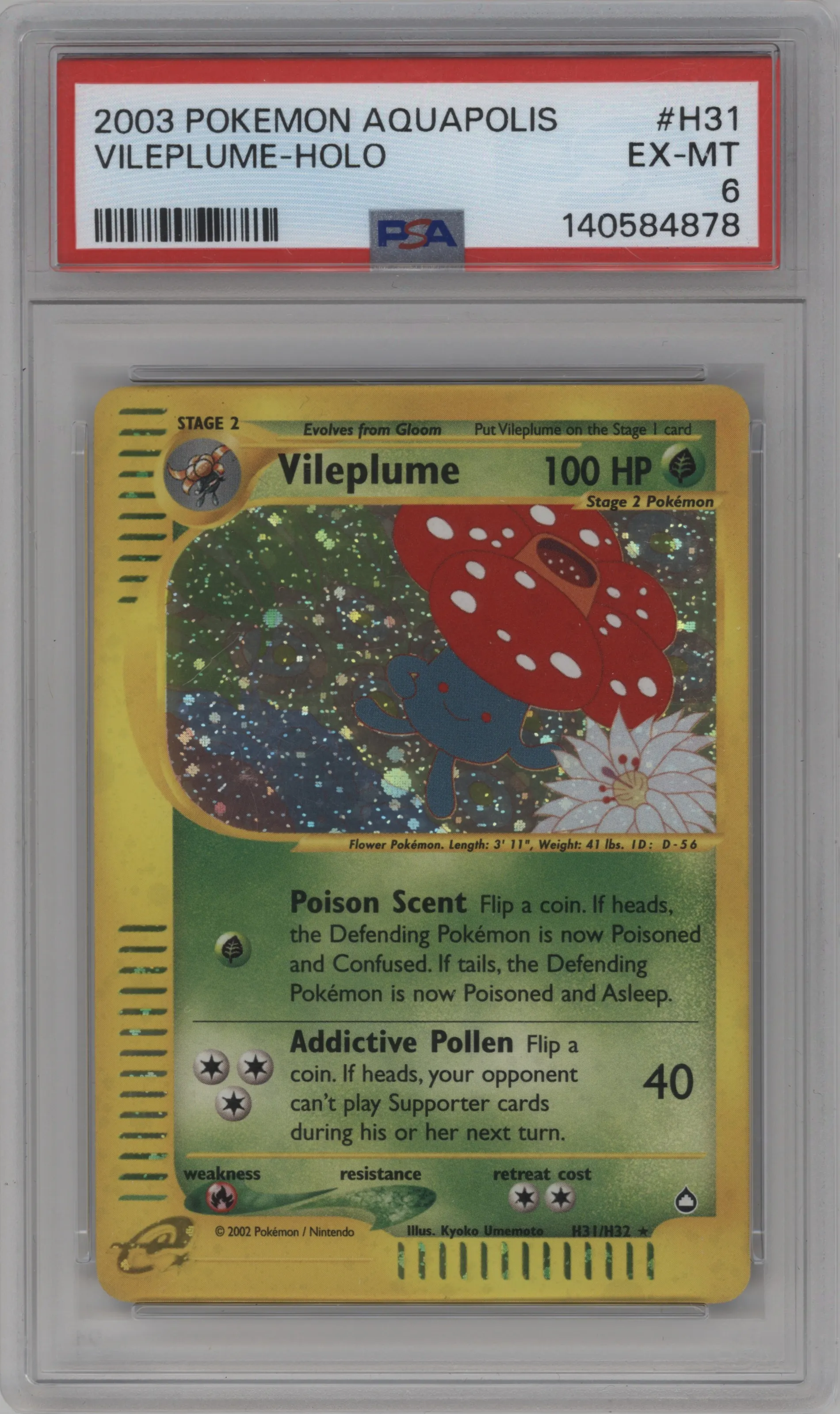 2003 Pokemon E-CARD Aquapolis Vileplume #H31 PSA 6