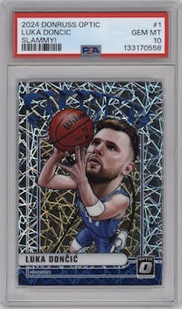 Luka Doncic from the 2024-25 Donruss Optic set graded by PSA and given an overall grade of 10.