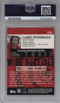 Larry Fitzgerald from the 2004 Topps Finest set featuring a Uncirculated Gold Xfractor parallel graded by PSA and given an overall grade of 9.