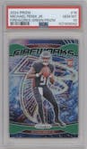 Michael Penix Jr. from the 2024 Panini Prizm set featuring a Green Prizm parallel graded by PSA and given an overall grade of 10.