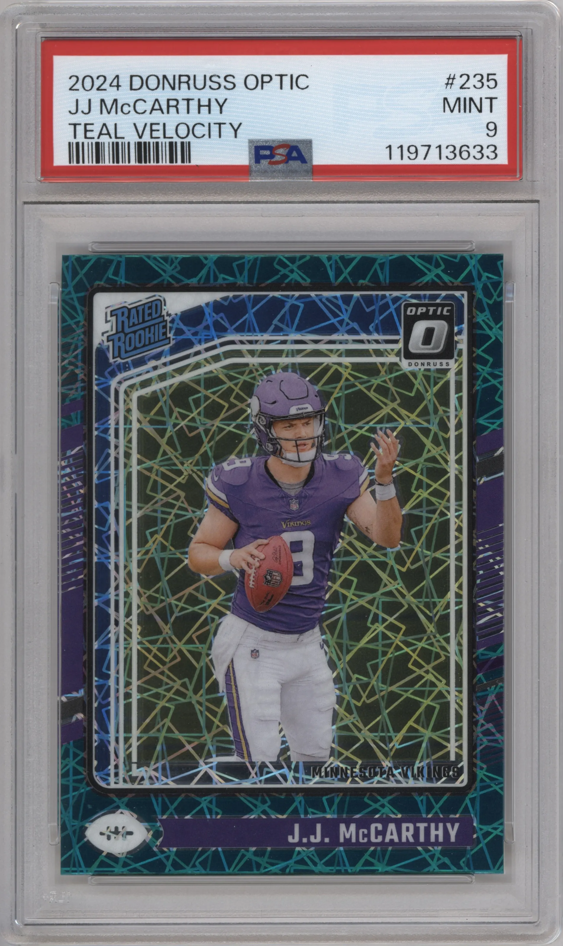 2024 Donruss Optic Rated Rookie J.J. McCarthy Teal Velocity #235 PSA 9