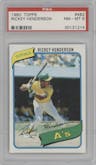 Rickey Henderson from the 1980 Topps set graded by PSA and given an overall grade of 8.