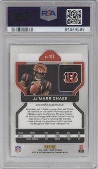 Ja'Marr Chase from the 2021 Panini Prizm set graded by PSA and given an overall grade of 10.