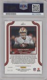 Brock Purdy from the 2022 Panini Donruss Optic set featuring a Purple Stars FOTL parallel graded by PSA and given an overall grade of 10.