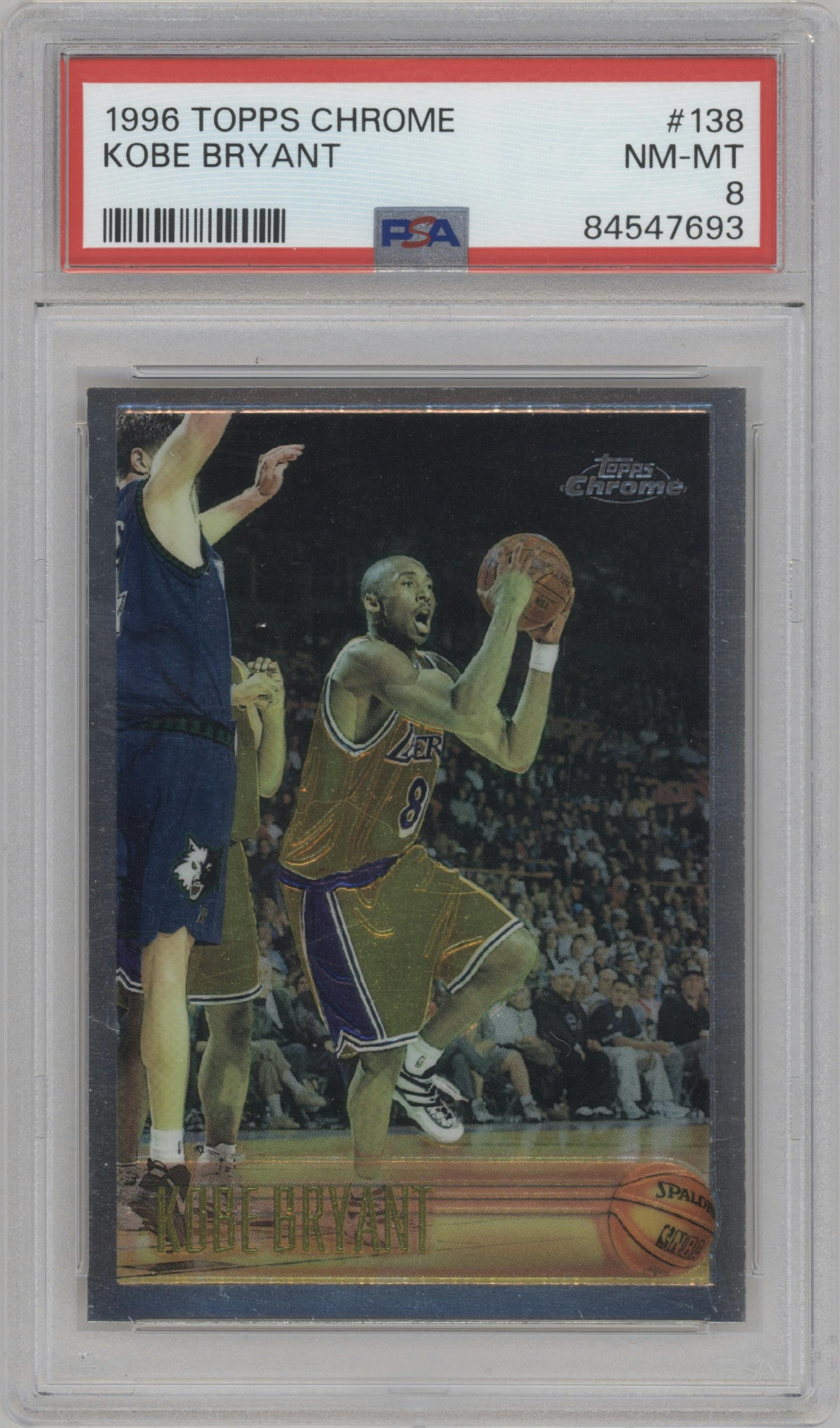 Kobe Bryant from the 1996-97 Topps Chrome set graded by PSA and given an overall grade of 8.