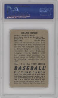 Ralph Kiner from the 1952 Bowman set graded by PSA and given an overall grade of 3.