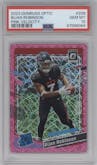 Bijan Robinson from the 2023 Donruss Optic set featuring a Pink Velocity parallel graded by PSA and given an overall grade of 10.