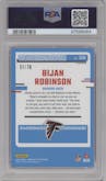 Bijan Robinson from the 2023 Donruss Optic set featuring a Pink Velocity parallel graded by PSA and given an overall grade of 10.