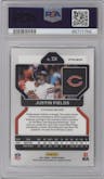 Justin Fields from the 2021 Panini Prizm set featuring a No Huddle parallel graded by PSA and given an overall grade of 10.