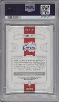 Chris Paul from the 2014-15 Panini National Treasures set featuring a Prime parallel graded by PSA and given an overall grade of 9.