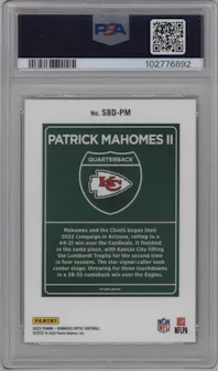 Patrick Mahomes II from the 2023 Donruss Optic set graded by PSA and given an overall grade of 9.