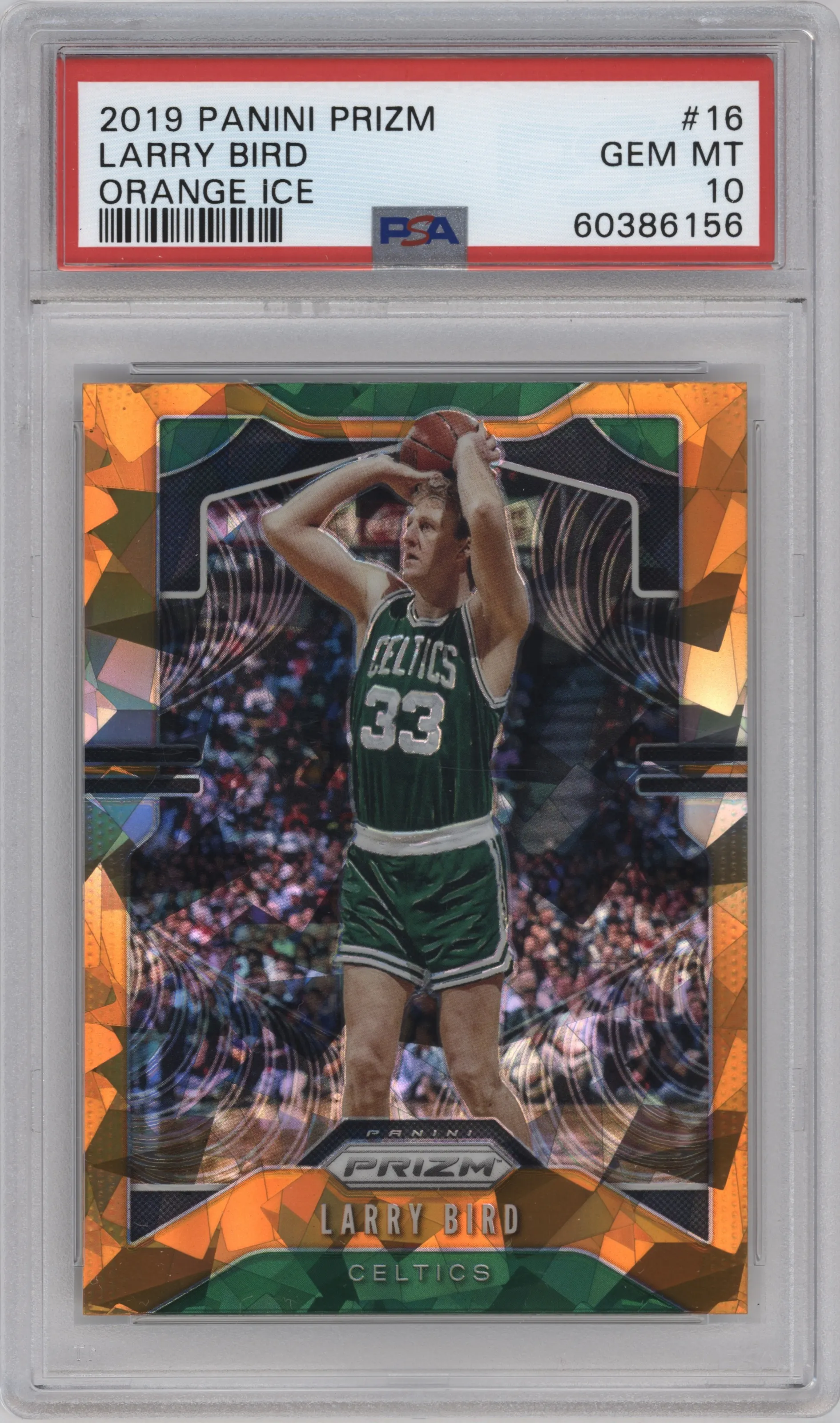 2019 Panini Prizm Larry Bird Orange Ice #16 PSA 10