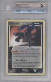 Umbreon Gold Star from the 2007 Pokemon set graded by Beckett and given an overall grade of 9.