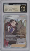 Roxanne from the 2023 Pokemon SWSH set graded by CSG and given an overall grade of 10.