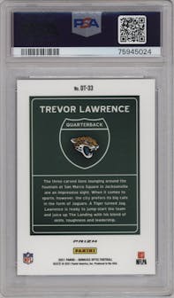 Trevor Lawrence from the 2021 Panini Donruss Optic set graded by PSA and given an overall grade of 10.