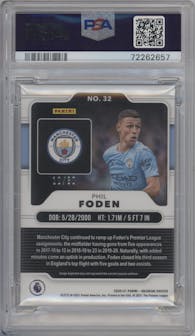 Phil Foden from the 2020-21 Panini Obsidian set featuring a Electric Etch Blue parallel graded by PSA and given an overall grade of 10.