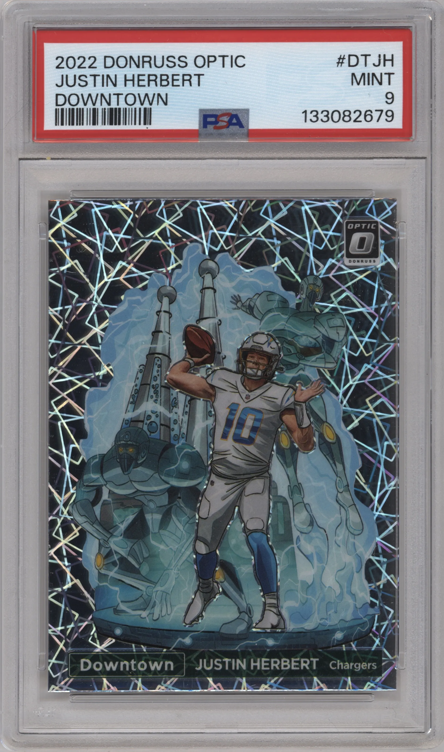 Justin Herbert from the 2022 Panini Donruss Optic set graded by PSA and given an overall grade of 9.