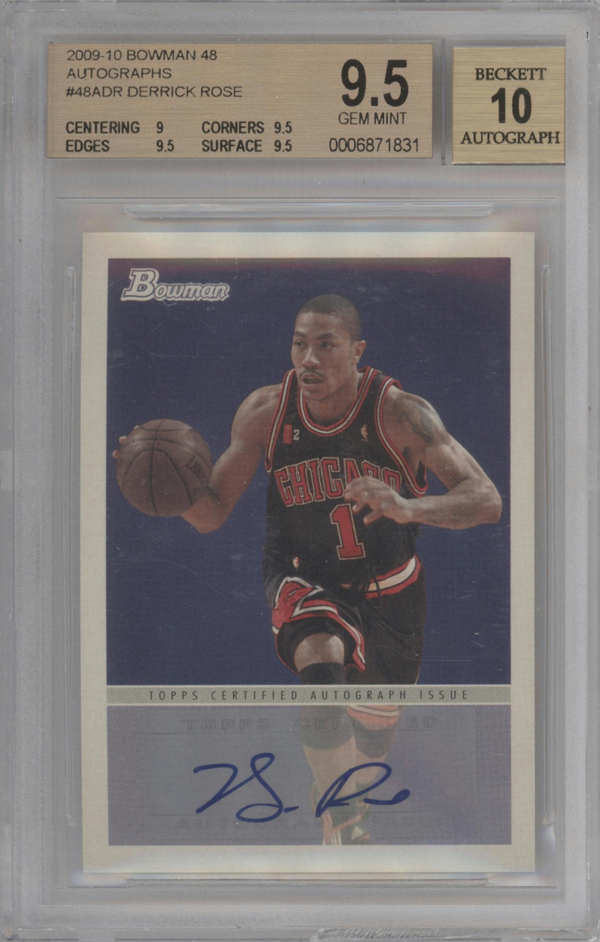Derrick Rose  from the 2009-10 Bowman '48 set graded by Beckett and given an overall grade of 9.5.
