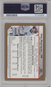 Alex Rodriguez from the 2004 Bowman Chrome set featuring a Gold Refractor parallel graded by PSA and given an overall grade of 9.