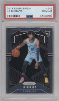 Ja Morant from the 2019-20 Panini Prizm set graded by PSA and given an overall grade of 10.
