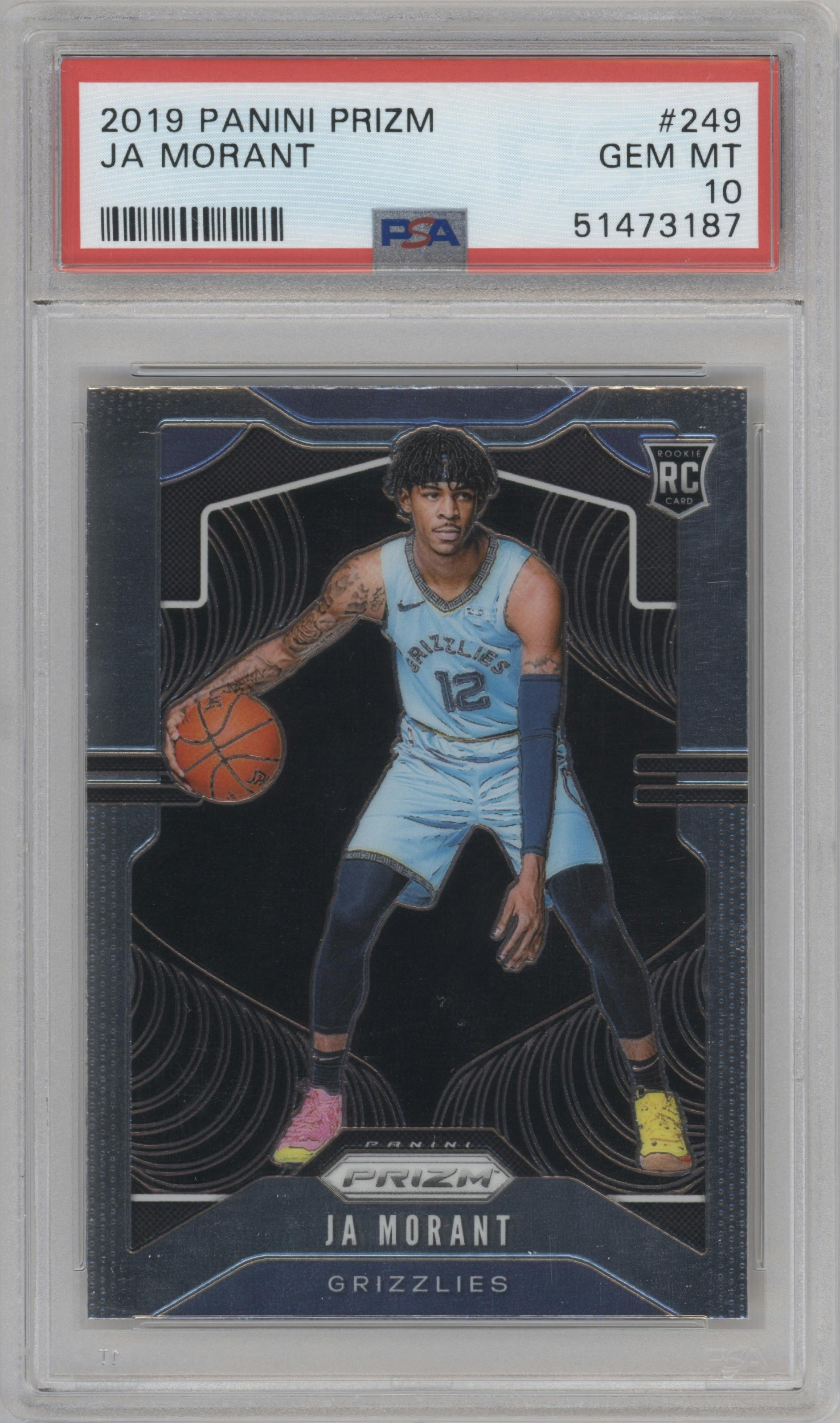 Ja Morant from the 2019-20 Panini Prizm set graded by PSA and given an overall grade of 10.