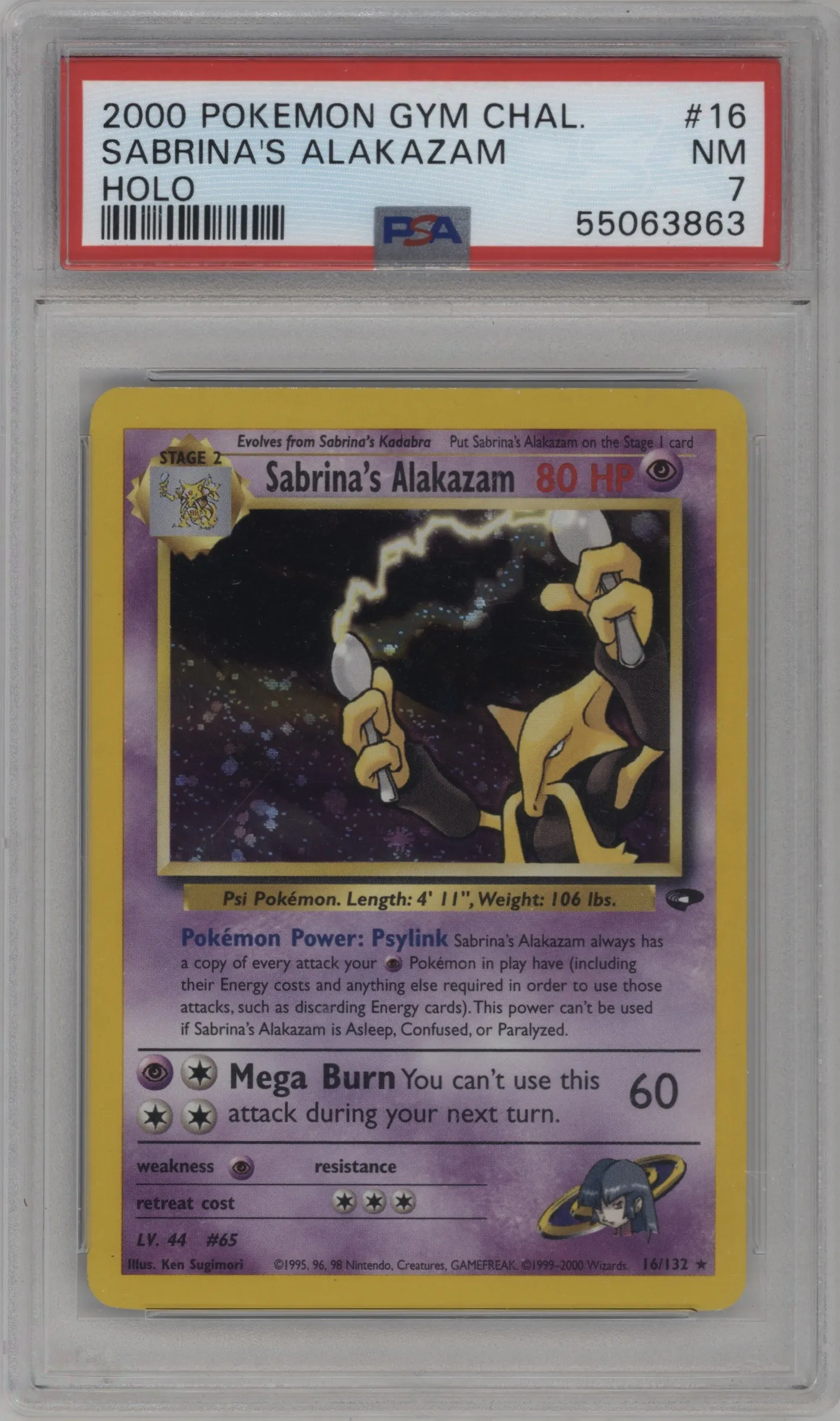 2000 Pokemon GH Gym Challenge Sabrina's Alakazam #16 PSA 7