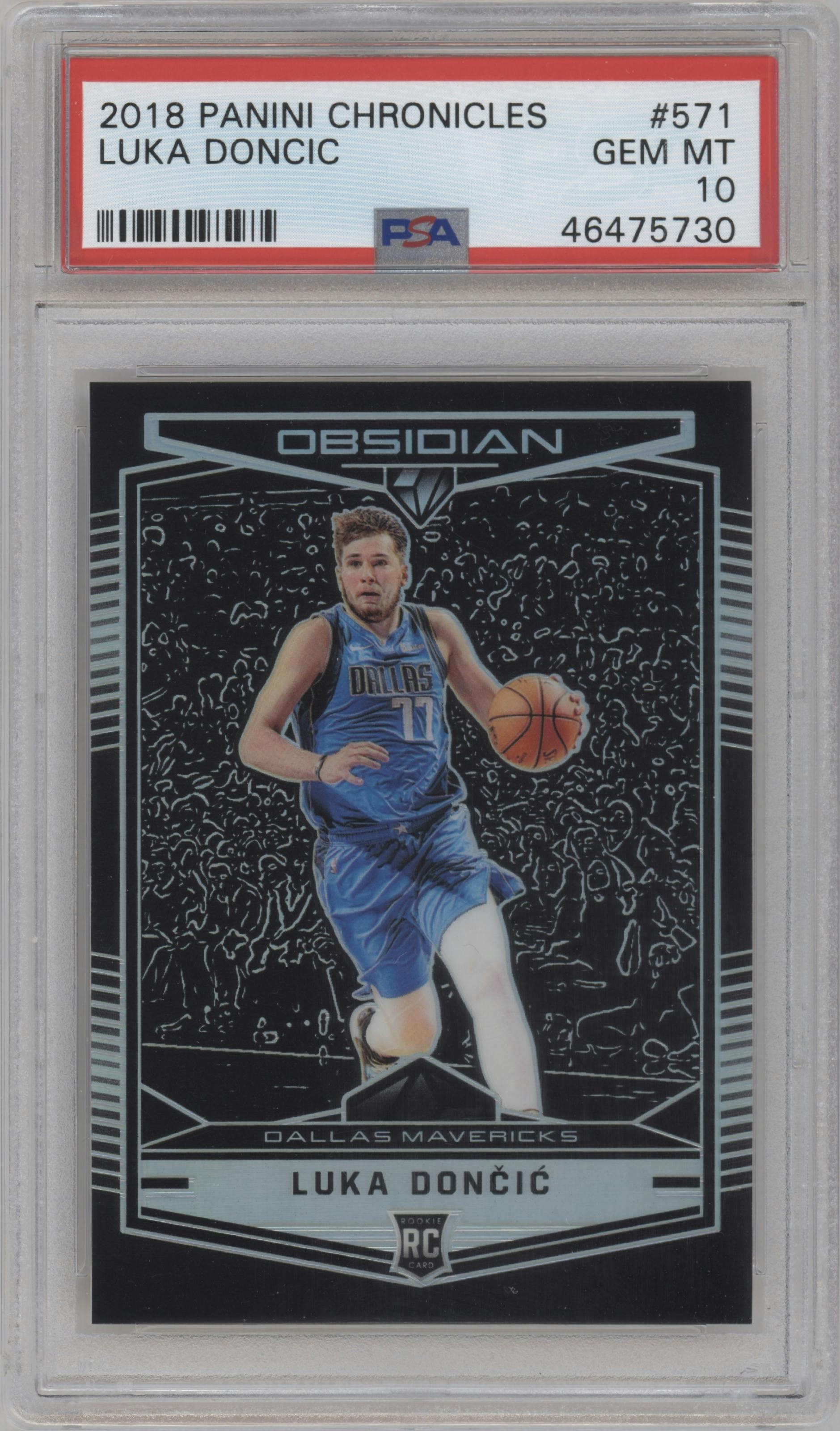 Luka Doncic from the 2018-19 Panini Chronicles set graded by PSA and given an overall grade of 10.