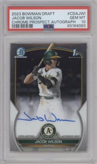 Jacob Wilson from the 2023 Bowman Draft set graded by PSA and given an overall grade of 10.