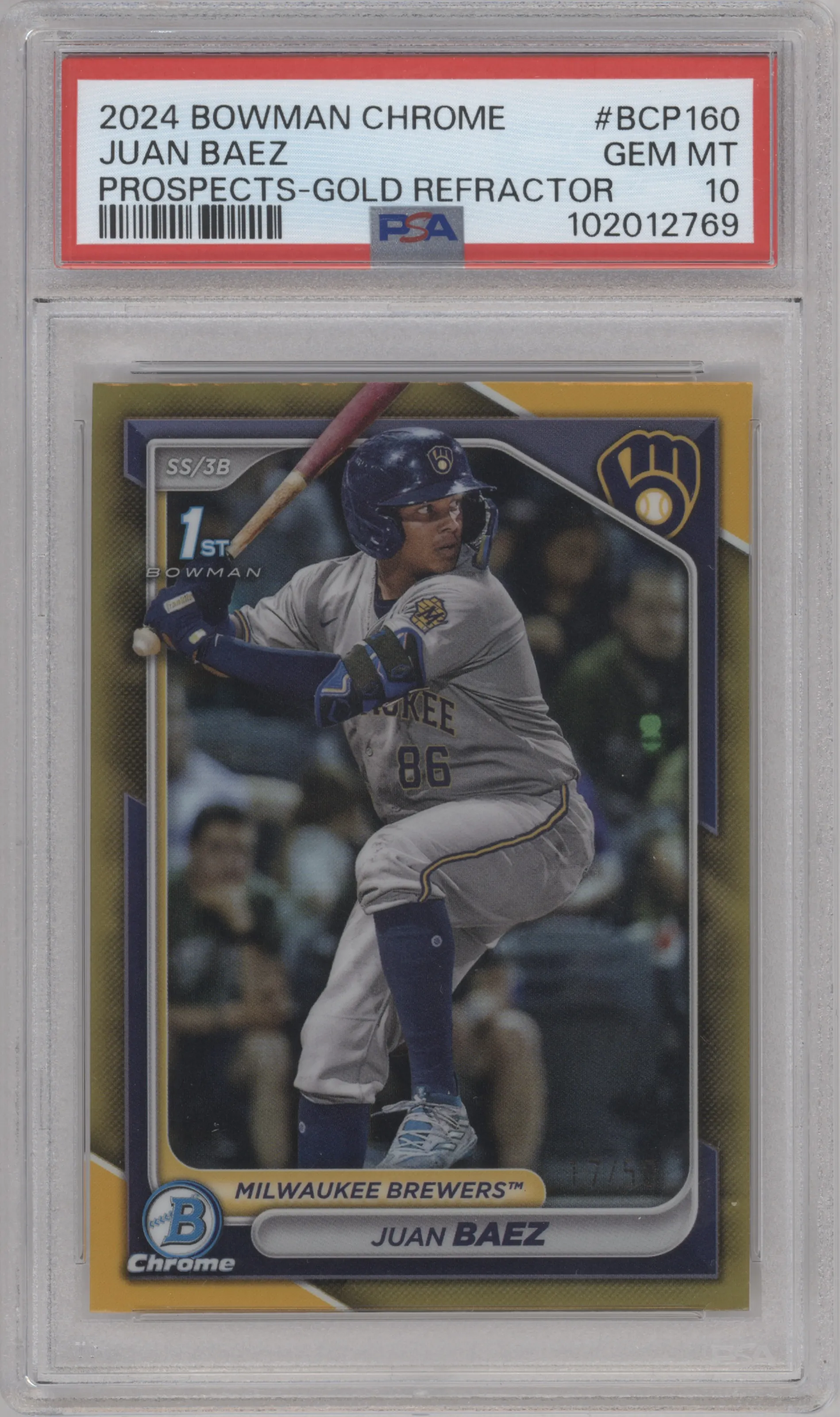 2024 Bowman Chrome Chr.Pros. Juan Baez Gold Refractor #BCP-160 PSA 10