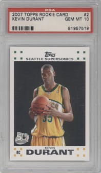 Kevin Durant from the 2007-08 Topps set graded by PSA and given an overall grade of 10.