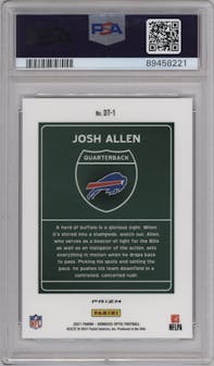 Josh Allen from the 2021 Panini Donruss Optic set graded by PSA and given an overall grade of 10.