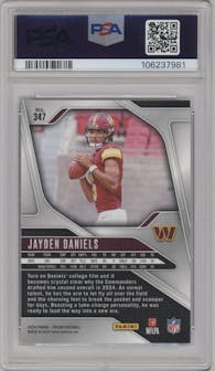 Jayden Daniels from the 2024 Panini Prizm set graded by PSA and given an overall grade of 10.